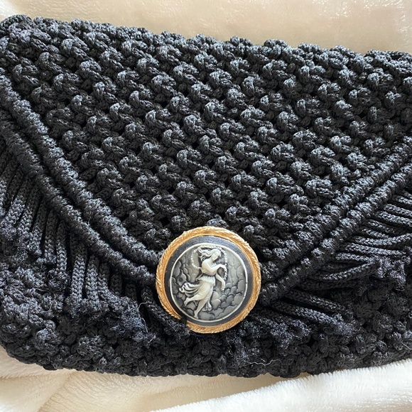 Handmade Black Macrame wristlet and cameo - Picture 1 of 6